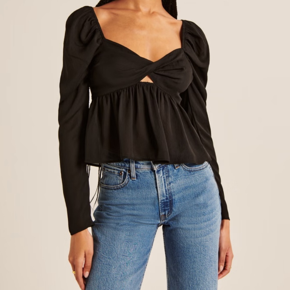 Abercrombie & Fitch Black Long sleeve sheer twist-front top - NWT
